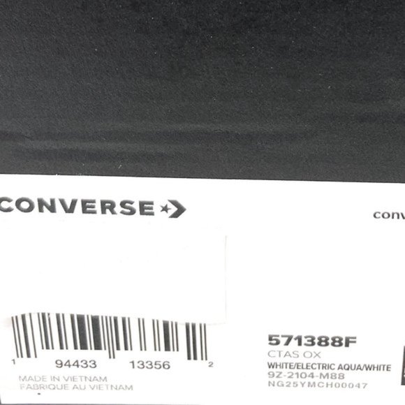 Converse Women's Size 571388F CTAS OX ELECTRIC AQUA WHITE Canvas Low Top Sneaker - Picture 7 of 8
